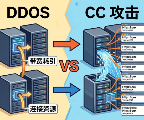 CC攻击与DDoS区别对比图：直观呈现两者差异