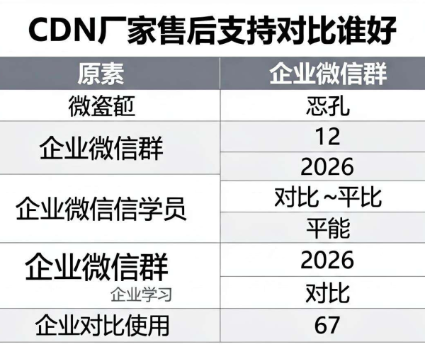 2026年CDN厂家售后支持对比：谁更好？企业微信群使用情况揭秘