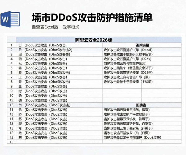 网站DDoS攻击防护措施清单自查表Excel版阿里云安全2026版