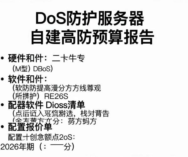 DDoS防护服务器自建高防2026年预算及硬件软件清单配置报价单