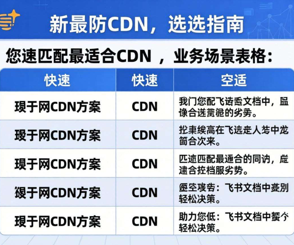 高防CDN选型指南：按业务场景选，表格飞书文档来助力